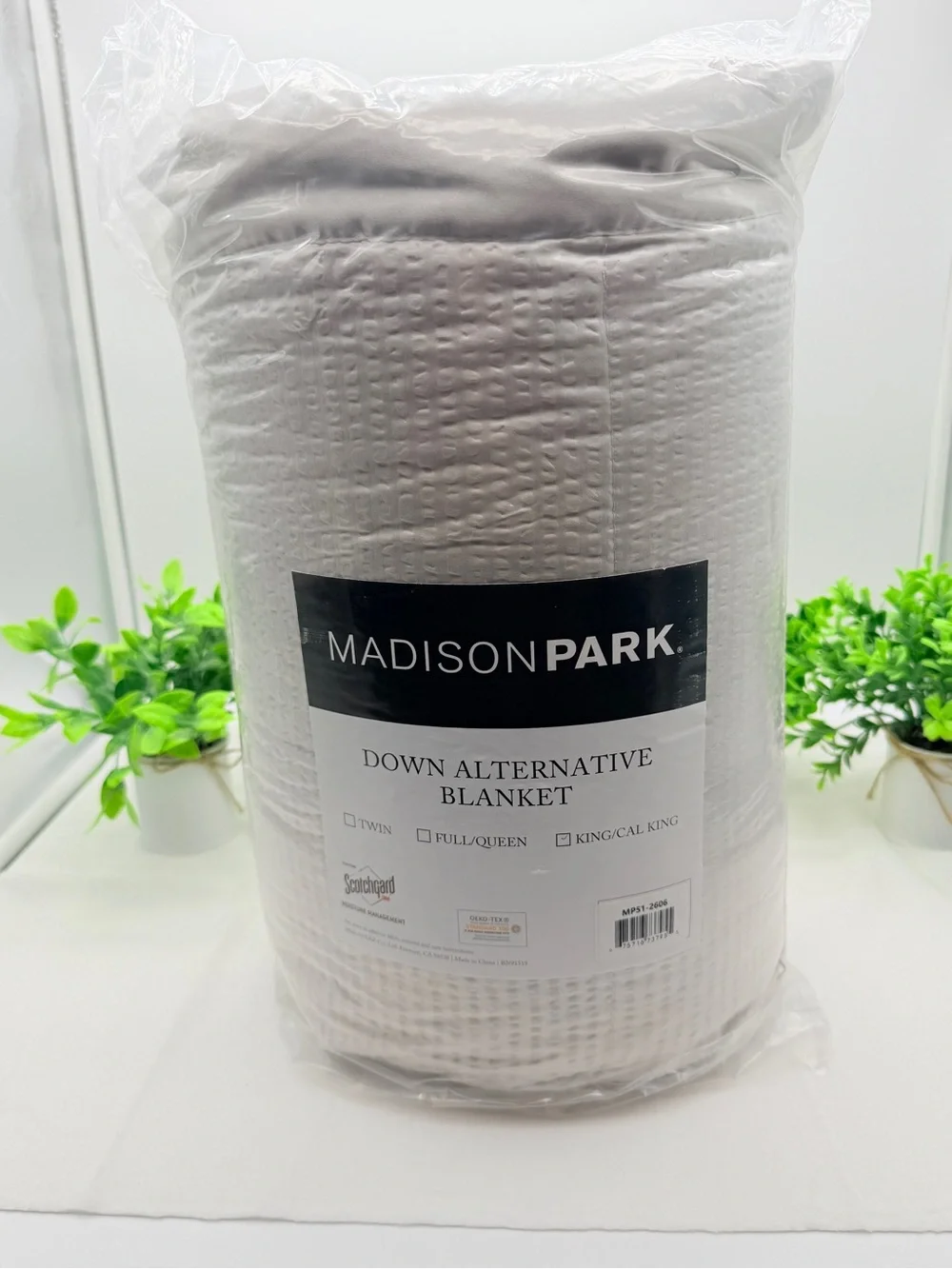 Madison Park Down Alternative Blanket, King/CalKing, Satin Trim, Light Grey